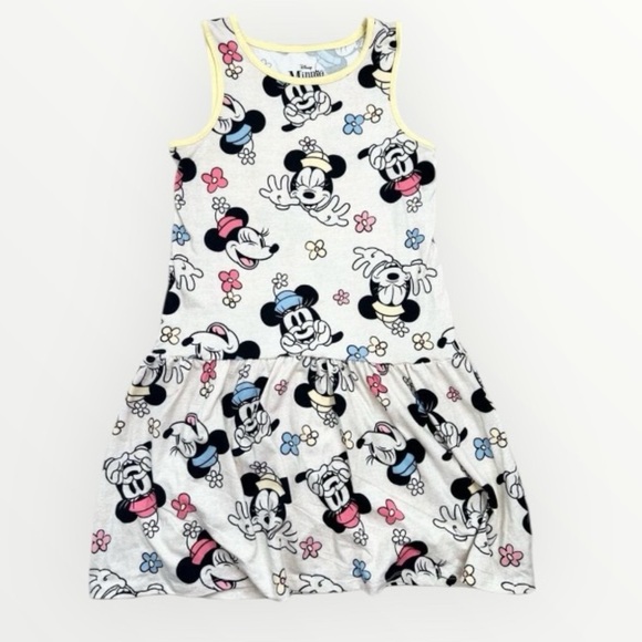 Disney Dress Girls Size Large 10/12 White Sleeveless Mickey Minnie Floral Print - Picture 1 of 9
